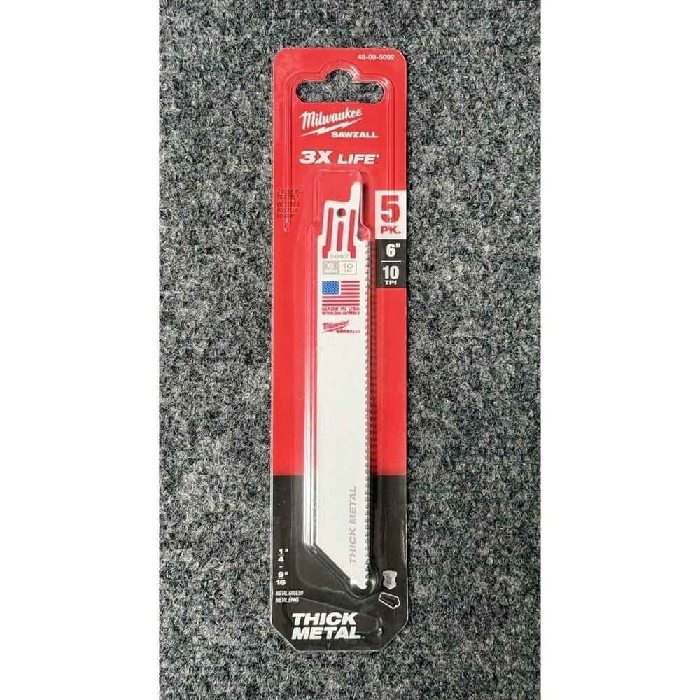 Milwaukee 5pk 6" 10TPI Thin Kerf SAWZALL Blades 48-00-5092